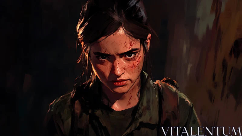 Digital portrait shows injured young woman in harsh lighting
