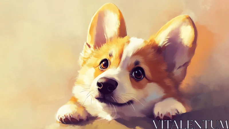 Digitally rendered corgi portrait with soft volumetric lighting.