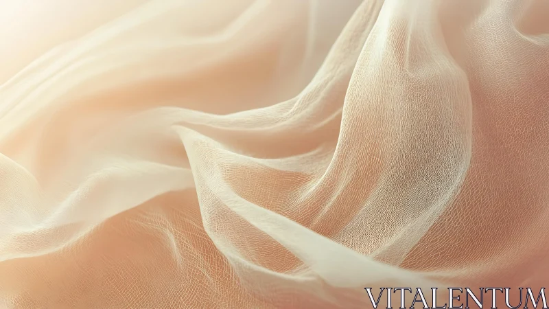 Delicate sheer fabric in soft beige tones, abstract flowing style.
