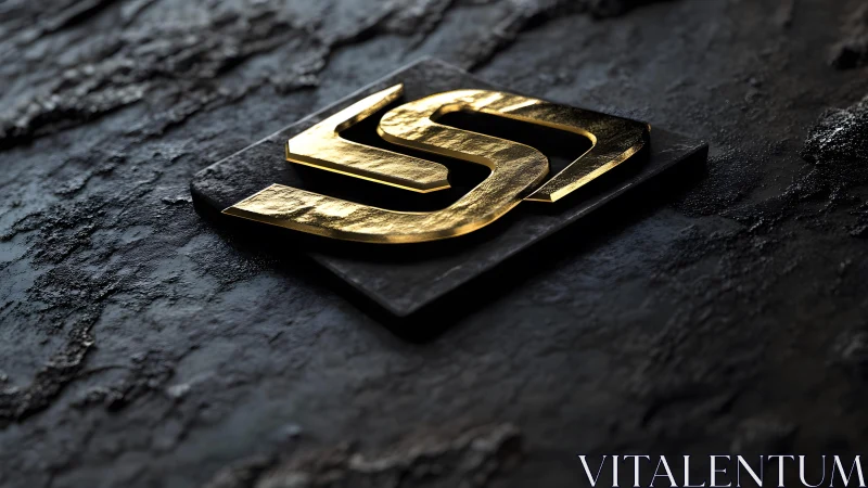 Modern metallic gold monogram logo on textured dark stone background.