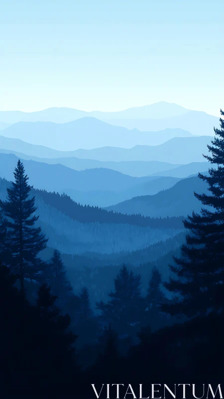 Layered blue mountain forest with atmospheric depth study.