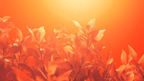 Vibrant orange foliage in warm sunlight, dreamy nature art style.