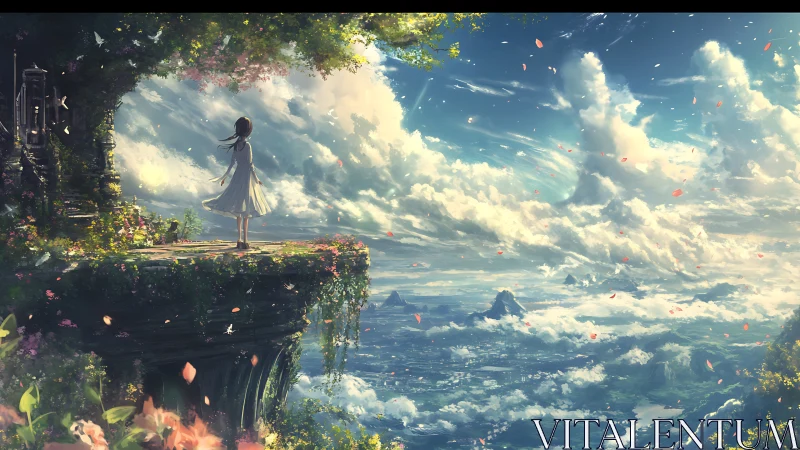 Wind-tossed dreamer leans into a sky stitched with distant worlds