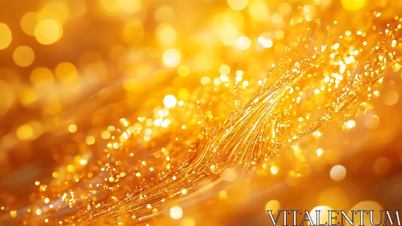 Abstract golden glitter wave with glowing bokeh lights in motion.