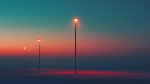 Minimal streetlights against vivid gradient sunset sky.