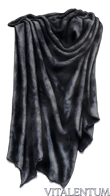Midnight velvet shroud cascading in sculpted silver folds.