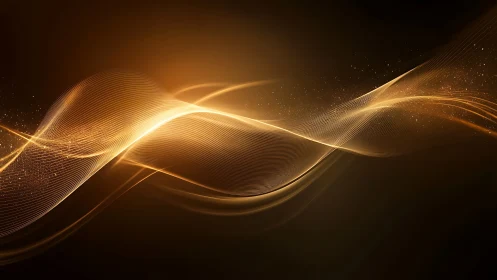 Golden light waves on dark background in motion field.