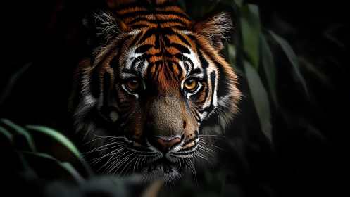 Tiger head rendered in high-contrast photorealistic detail