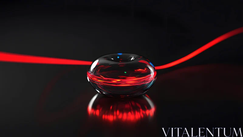Futuristic glass torus with glowing red light on black background.