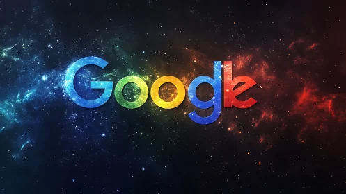 Google logotype in multicolor nebula-inspired digital space.