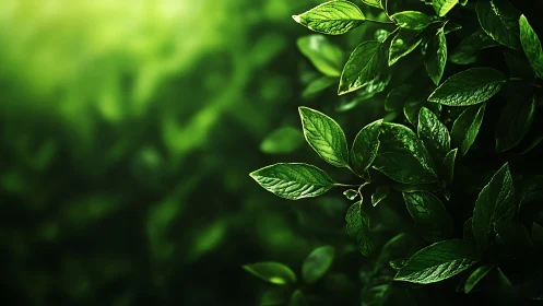 Emerald leaves lean into light and whisper in soft gradients