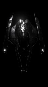 Stealth starfighter silhouette under hard rim lighting.