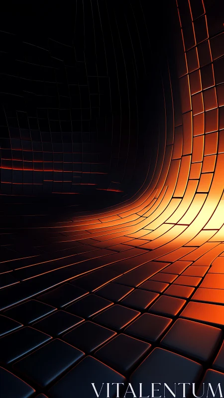 Curved glowing tiles form a flowing corridor of light.