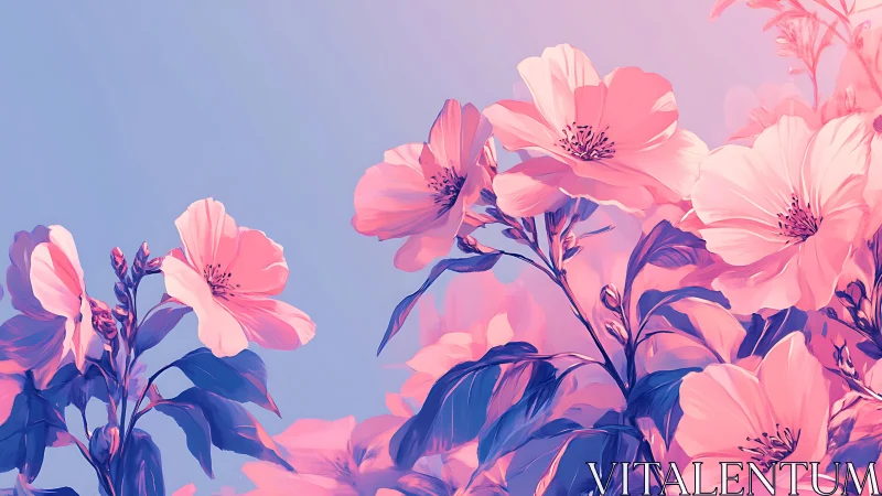 Dreamy Pink Flowers Against a Serene Blue Sky.