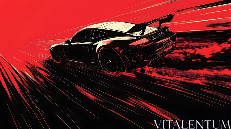 Sleek sports car slices through bold red speed trails