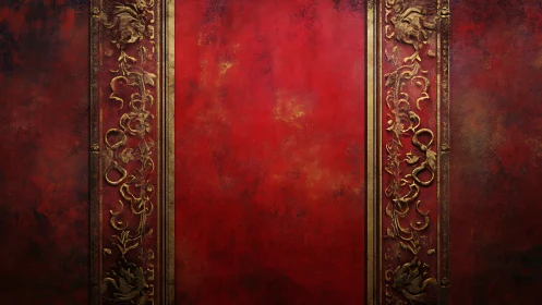 Red textured panel with vertical ornate gold borders.