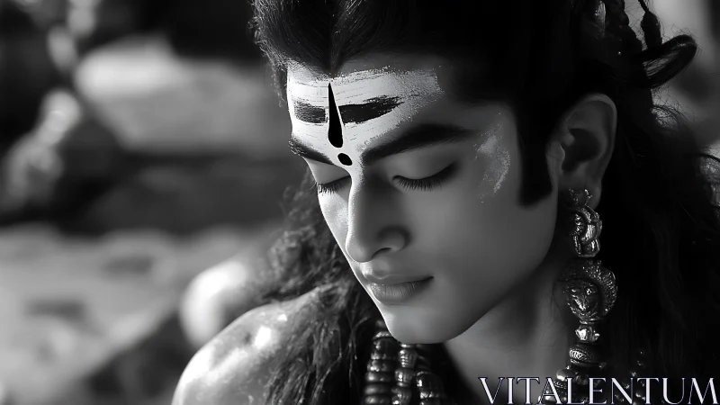 Serene young ascetic closes his eyes in meditative devotion