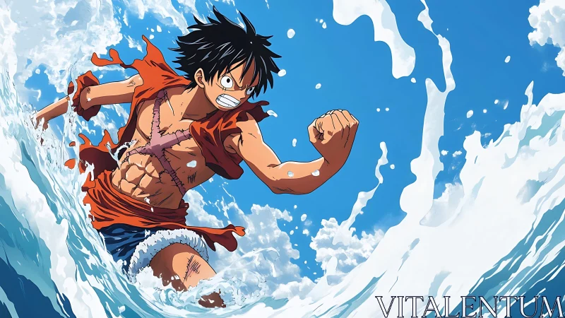 Joyful sea sprint with a determined anime adventurer.