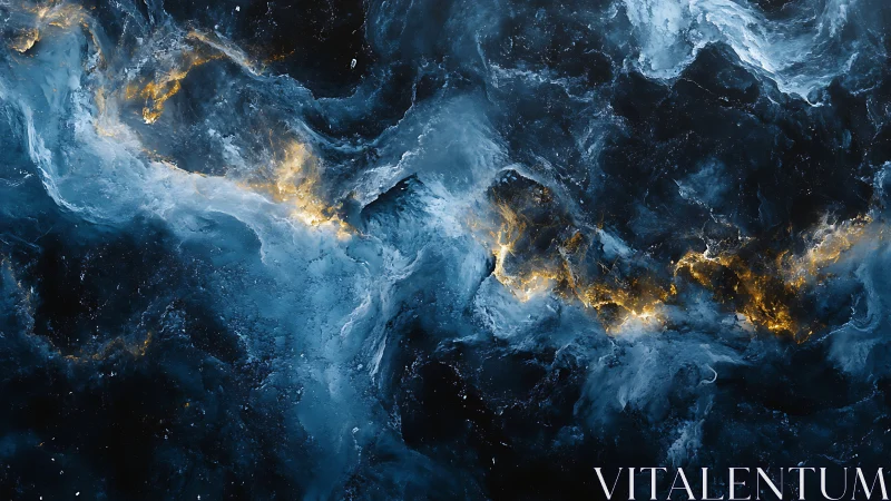 Cosmic nebula swirl with glowing golden energy veins.