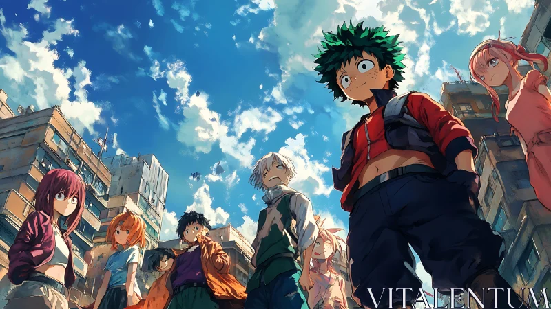 Sky-high rebel teens gather beneath crowded summer clouds.