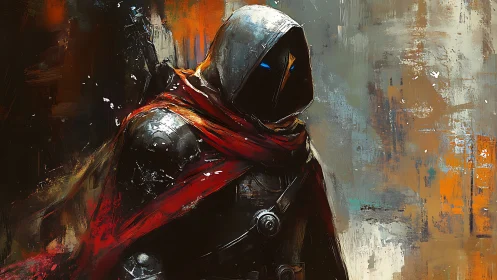 Hooded spectral ranger in red-scarf combat armor study.