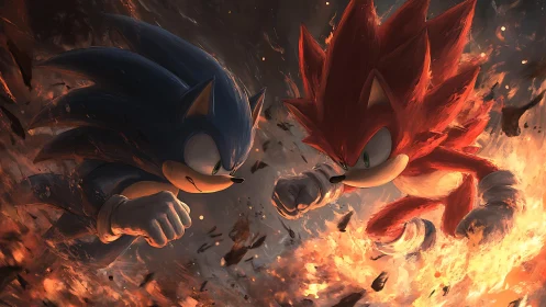 Rival hedgehogs clash in a fiery high-speed showdown.