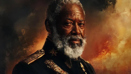 Senior bearded officer portrait in formal military uniform.