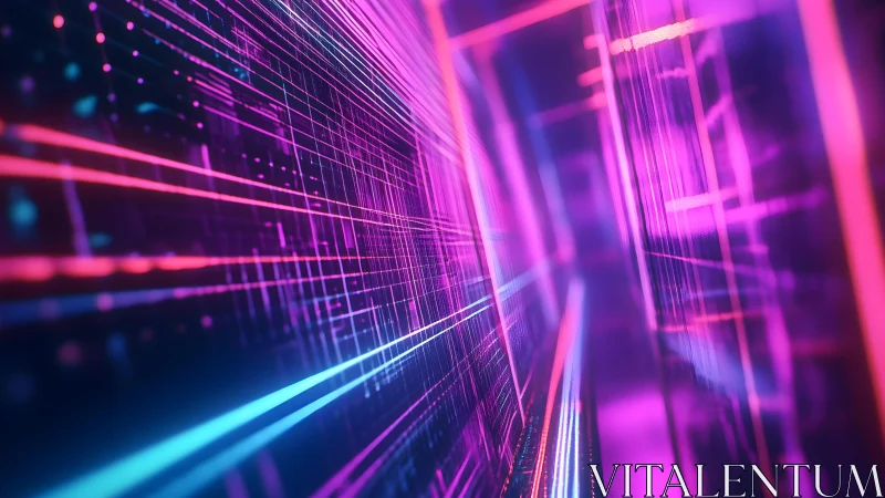 Futuristic neon digital grid in abstract cyberpunk style artwork.