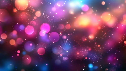 Multicolored circular light bokeh on dark blurred background.