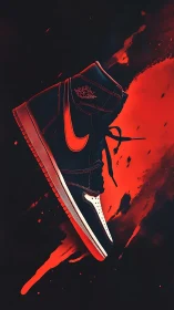 High-top sneaker rendered against high-contrast red field