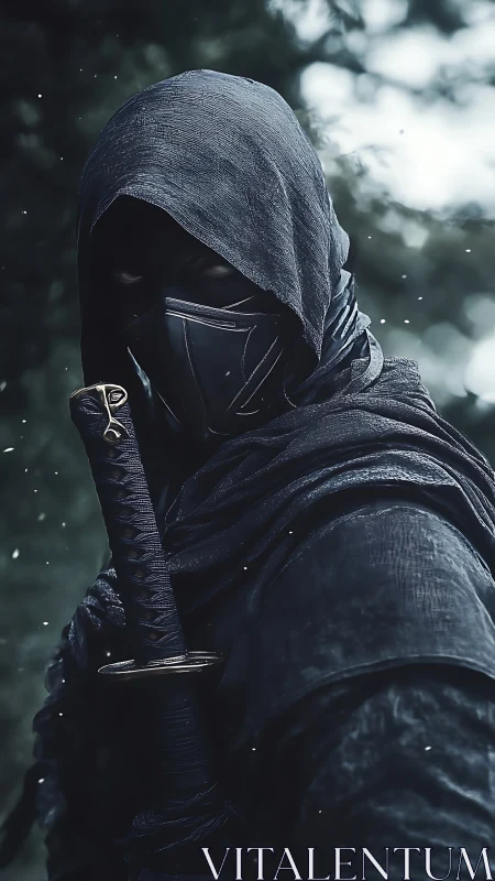 Hooded duskblade sentinel poised in silent forest vigil.
