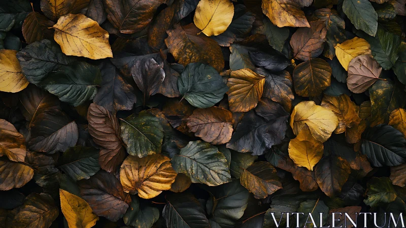 Gentle carpet of autumn leaves in calm, earthy colors.