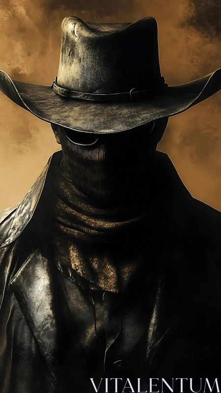 Dustborne outlaw silhouette wrapped in molten shadowed dusk.