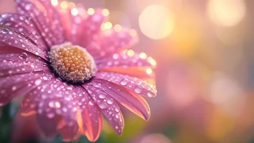 Pink Gerbera Daisy with Water Droplets.