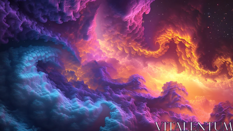 Radiant nebula clouds swirl in a vivid cosmic dreamscape