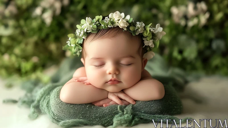 Precious Newborn Dreaming in Flower Crown.