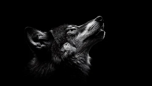 Wolf head is rendered in high contrast monochrome profile
