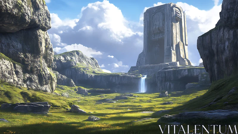 Ancient stone tower watching over a bright hidden valley.