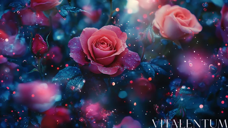 Enchanted Roses Bloom in Magical Light and Wonder