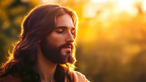 Bearded long haired man outdoors in warm sunset lighting.