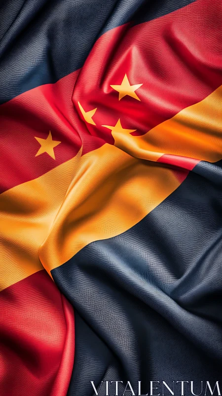 High-detail hybrid tricolor flag with five-pointed stars overlay