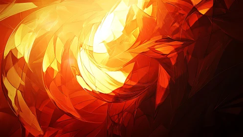 Fiery Abstract Swirl in Bright Yellow and Red Digital Art.