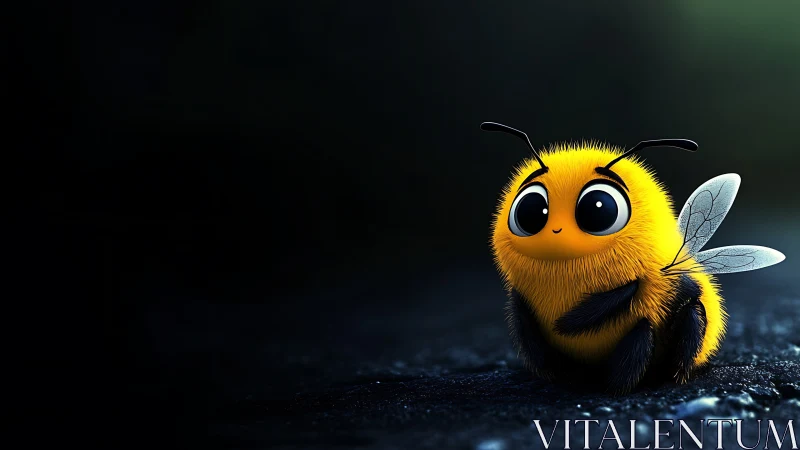 Plushy night-bright bumblebee perched in soft spotlight.