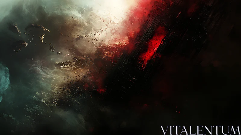 Cosmic debris streaks through red and teal nebular void