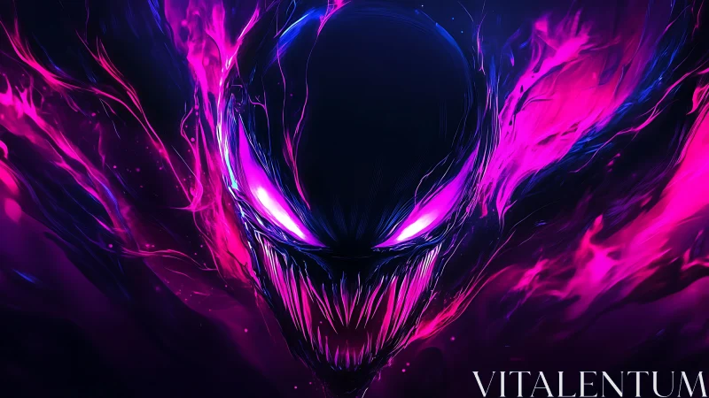 Glowing alien-like entity emerges from neon cosmic void