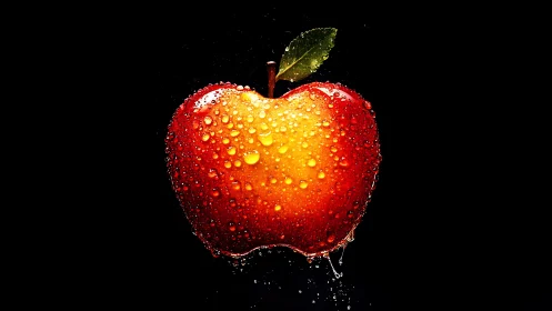 Drenched apple heart gleams like a tiny sunrise in space
