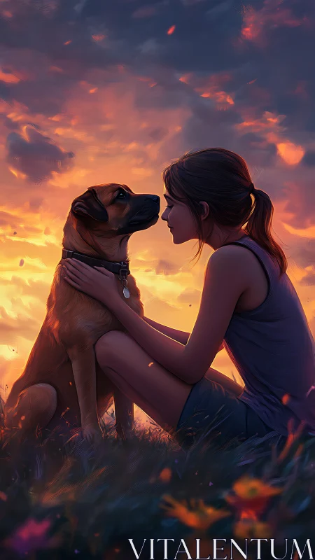 Woman and Dog at Sunset: Digital Portrait Study.