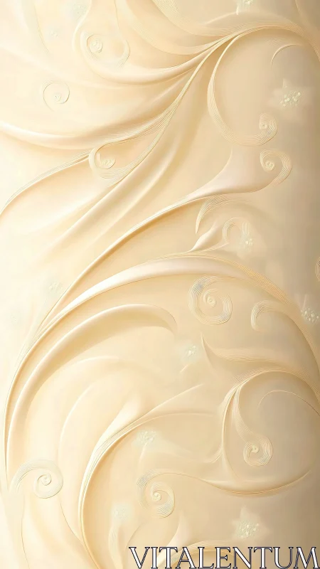 Cream-toned abstract relief swirls suggest sculpted flowing fabric