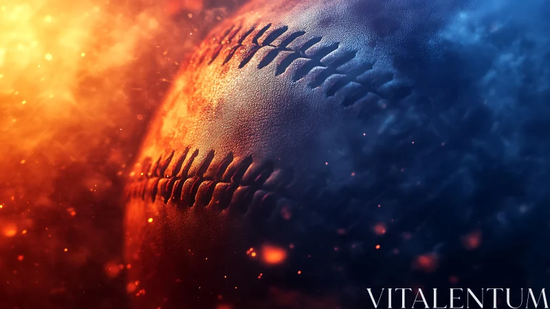 Macro baseball close-up in dramatic fire and ice lighting.
