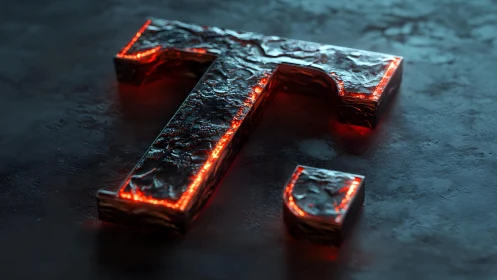 Molten Metal Textured Letter T with Glowing Edges in 3D Style.
